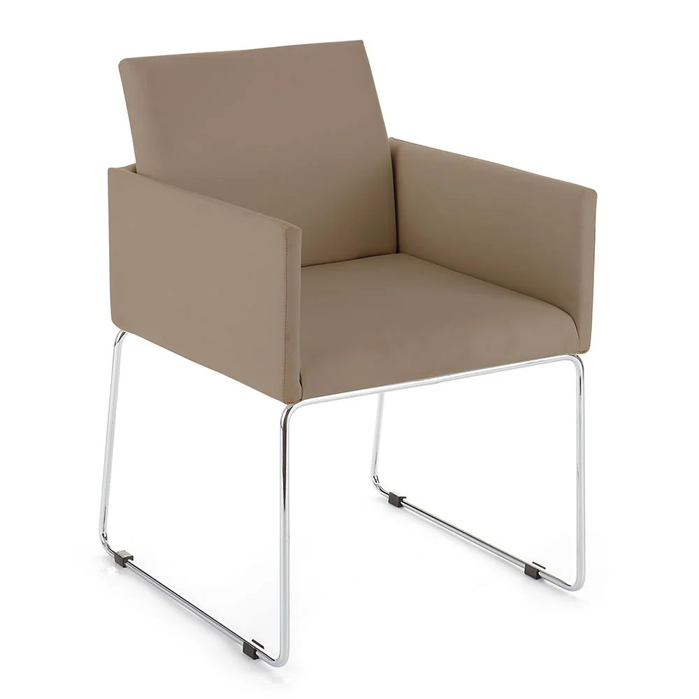 Set da 2 poltroncina moderna ecopelle color tortora struttura metallo cromato cm 55x60x80h