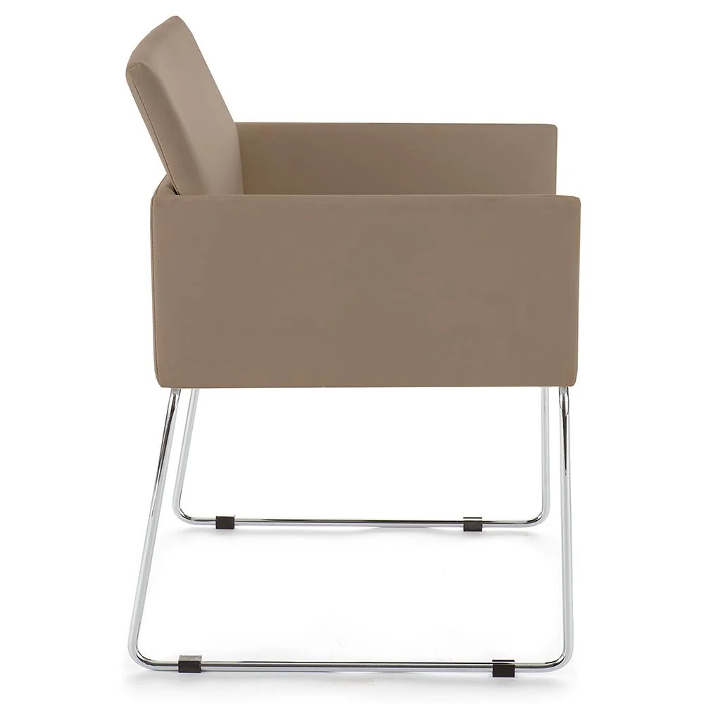 Set da 2 poltroncina moderna ecopelle color tortora struttura metallo cromato cm 55x60x80h