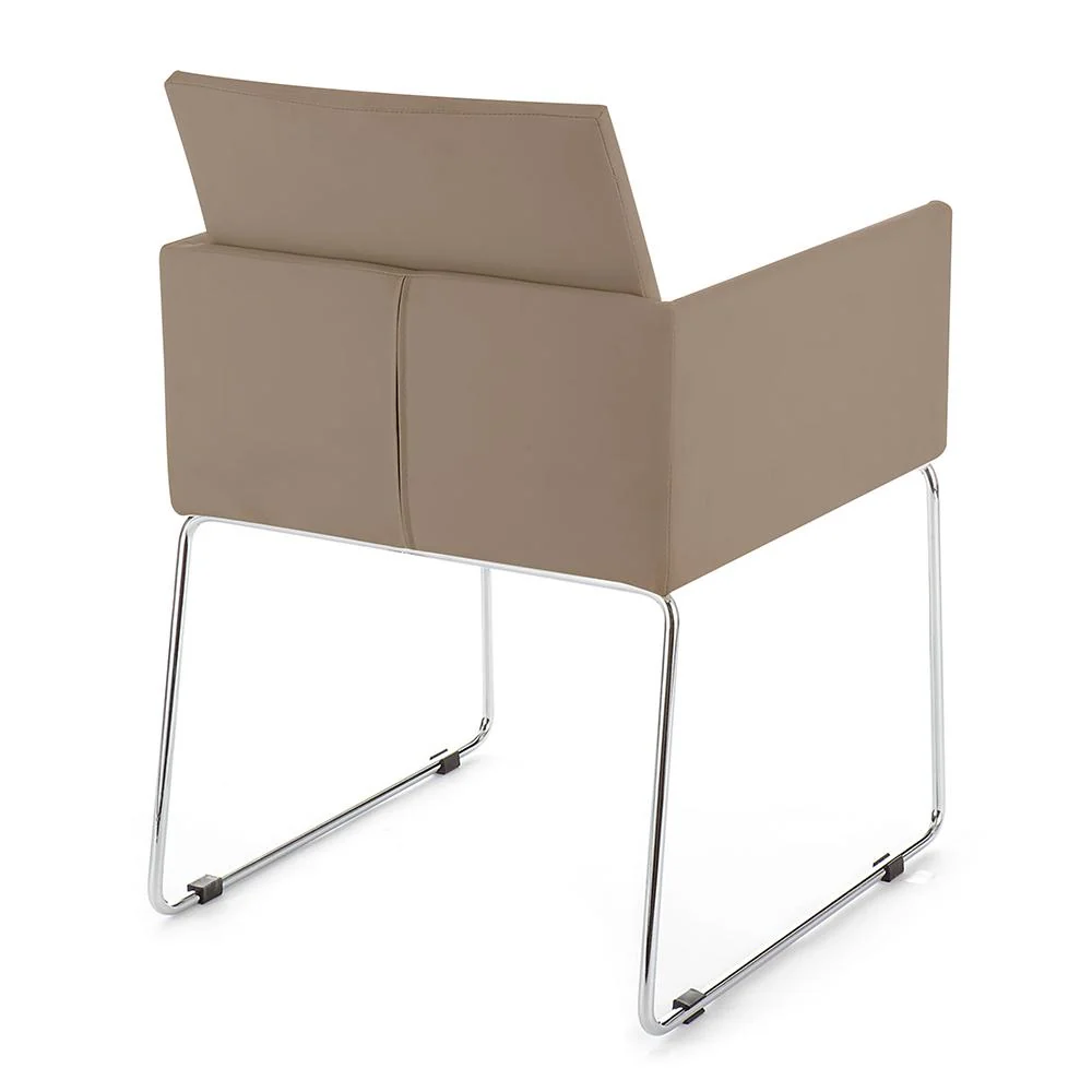 Set da 2 poltroncina moderna ecopelle color tortora struttura metallo cromato cm 55x60x80h