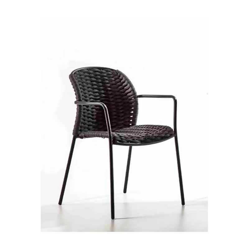 Set da 4 Poltroncina sedia da esterno metallo seduta intrecciata cm 57x56x81h
