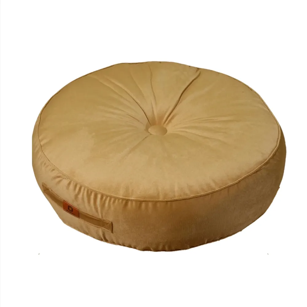 Set di 2 Pouf Rotondi Velluto XL Ø60 Beige - (Gran Comfort e Maniglia)