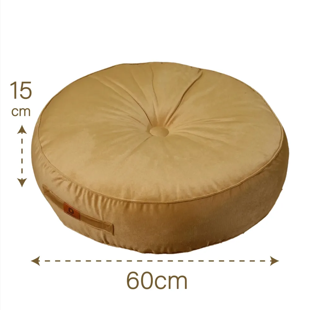 Set di 2 Pouf Rotondi Velluto XL Ø60 Beige - (Gran Comfort e Maniglia)