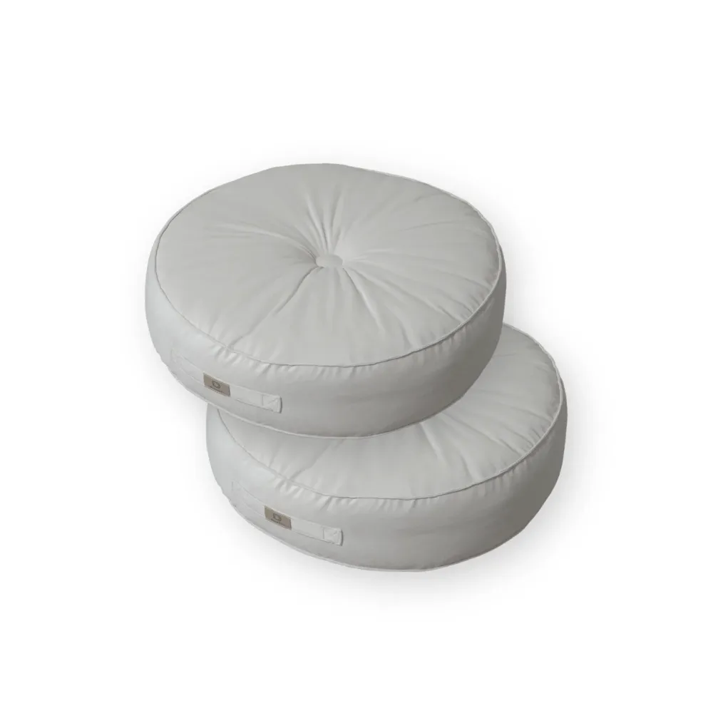 Set di 2 Pouf Rotondi Velluto Ø50 Grigio Chiaro - (Design Morbido & Maniglia)