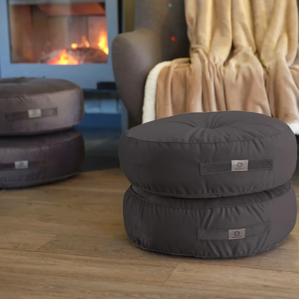 Set di 2 Pouf Rotondi Velluto Ø50 Grigio Scuro - (Design Morbido & Maniglia)