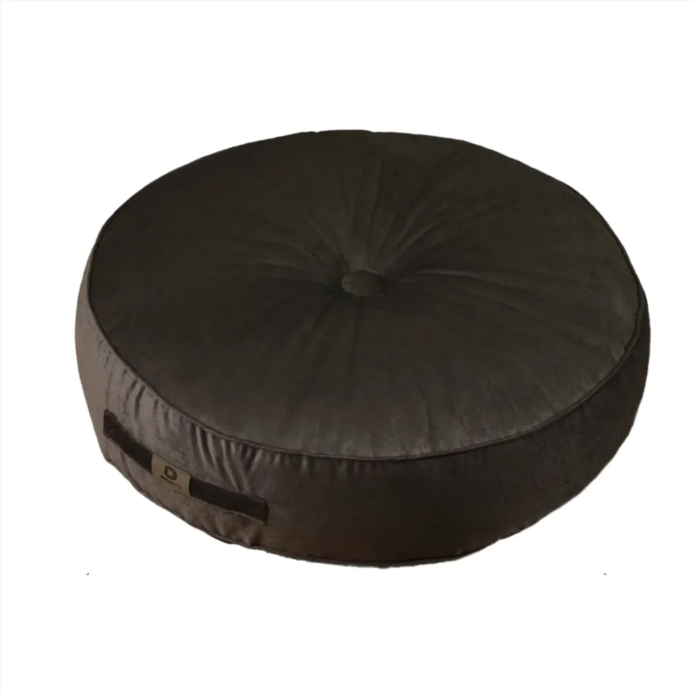 Set di 2 Pouf Rotondi Velluto Ø50 Grigio Scuro - (Design Morbido & Maniglia)