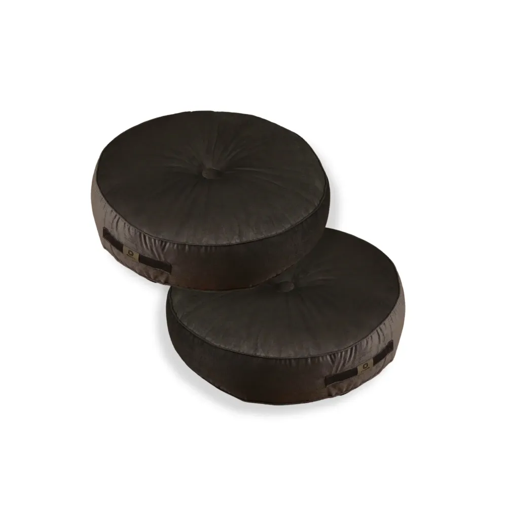 Set di 2 Pouf Rotondi Velluto Ø50 Grigio Scuro - (Design Morbido & Maniglia)
