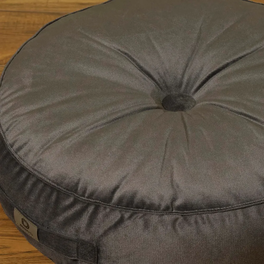 Set di 2 Pouf Rotondi Velluto Ø50 Grigio Scuro - (Design Morbido & Maniglia)
