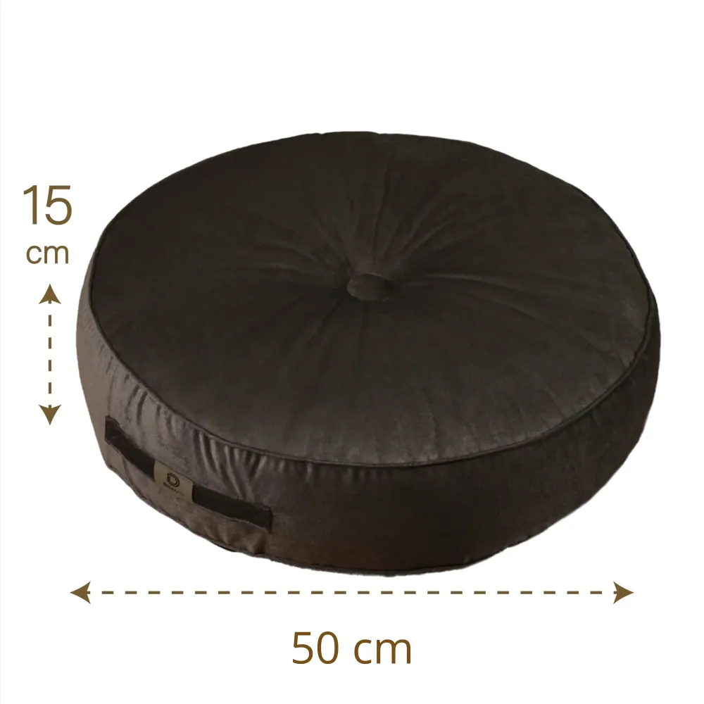 Set di 2 Pouf Rotondi Velluto Ø50 Grigio Scuro - (Design Morbido & Maniglia)