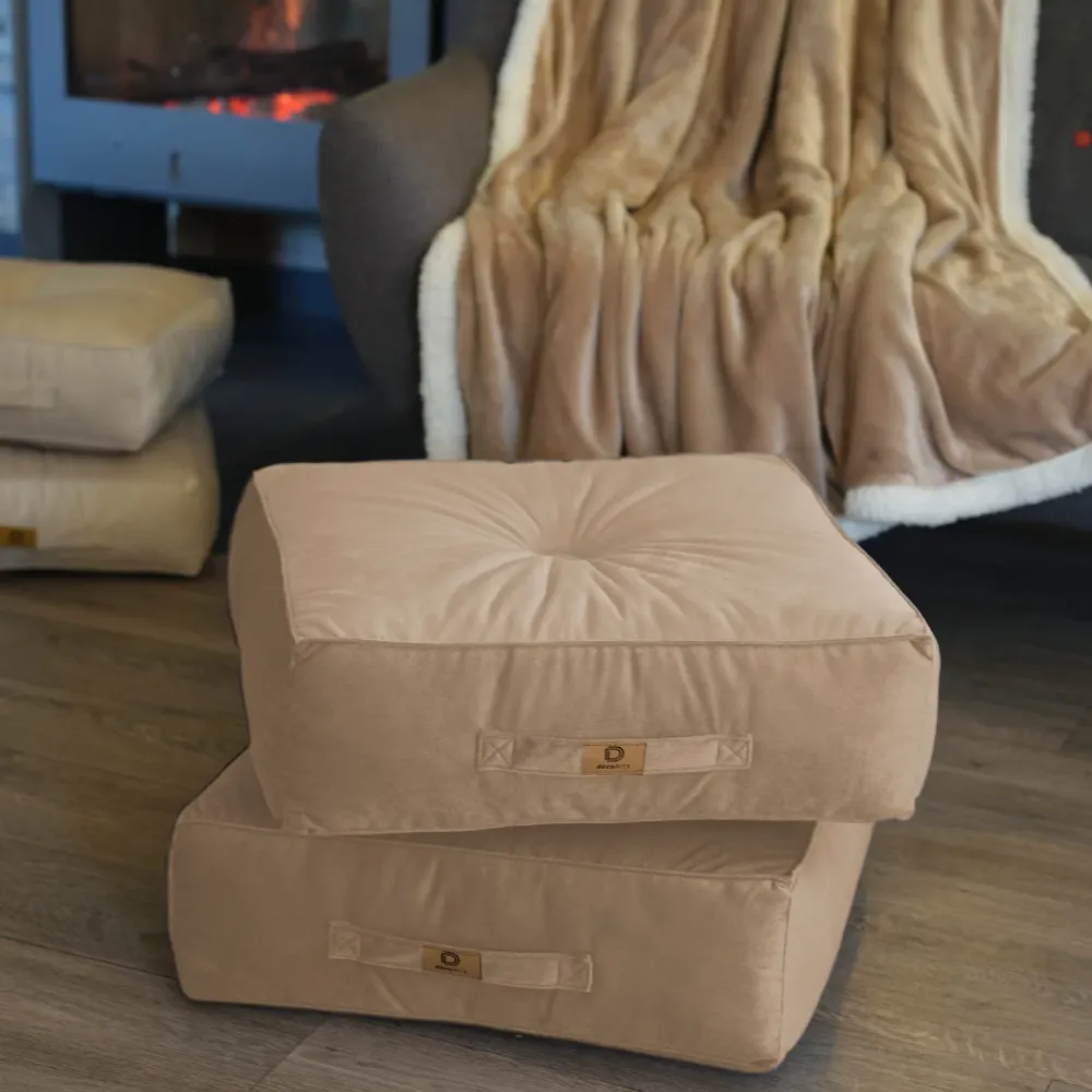 Set di 2 Pouf Velluto XL 54x54 Grigio Chiaro - Spesso 18cm (Gran Comfort)
