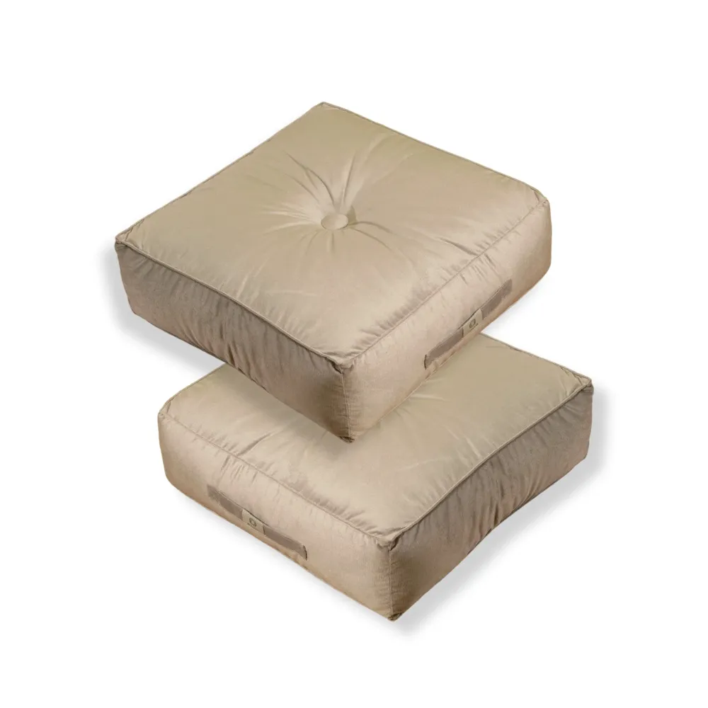 Set di 2 Pouf Velluto XL 54x54 Grigio Chiaro - Spesso 18cm (Gran Comfort)
