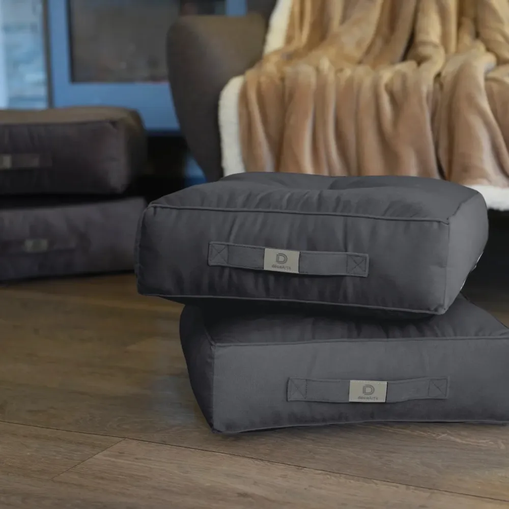 Set di 2 Pouf Velluto XL 54x54 Grigio Scuro - Spesso 18cm (Gran Comfort)