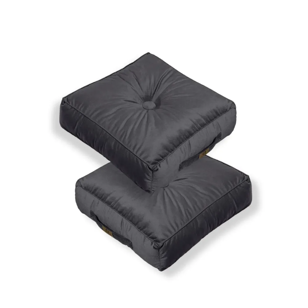 Set di 2 Pouf Velluto XL 54x54 Grigio Scuro - Spesso 18cm (Gran Comfort)