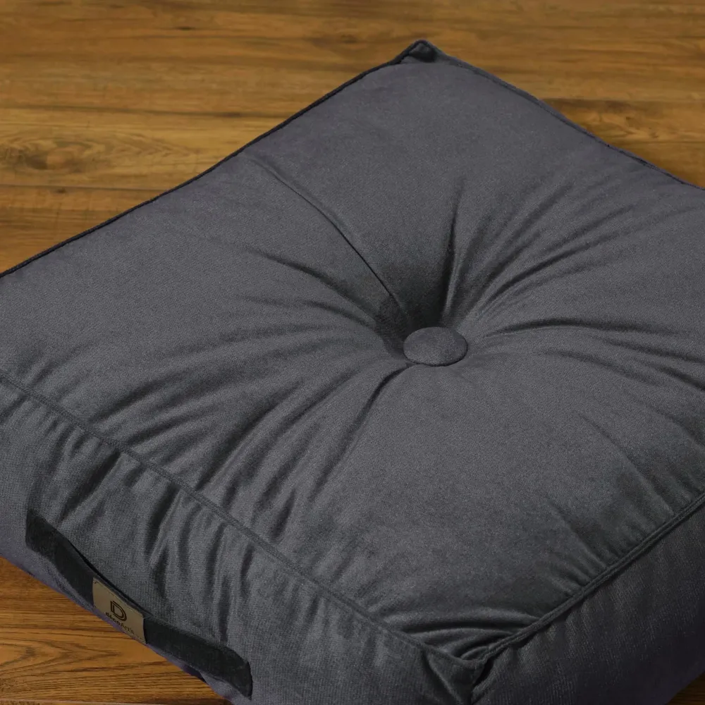 Set di 2 Pouf Velluto XL 54x54 Grigio Scuro - Spesso 18cm (Gran Comfort)