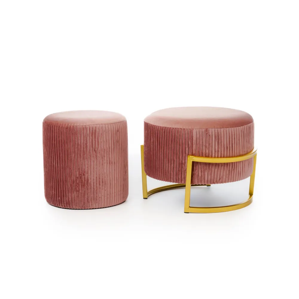Set 2 pouf velluto tondi rosa antico 42X42X31CM