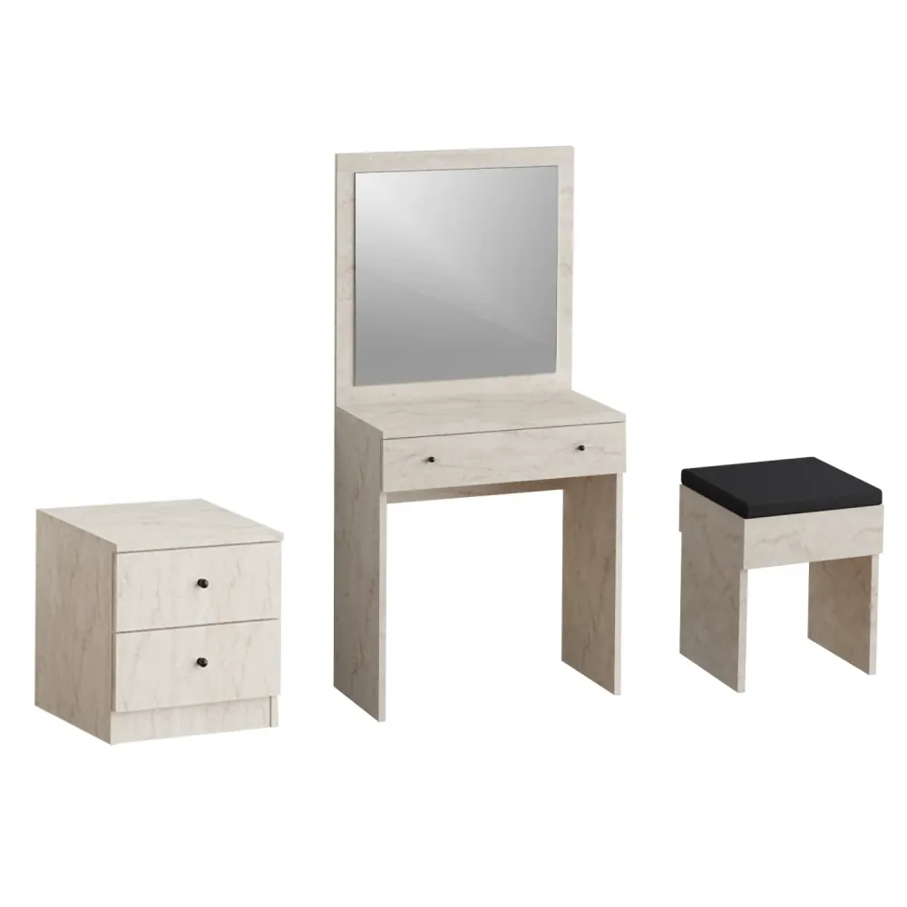 Set scrivania sgabello e cassettiera per make up colore travertino 3 pezzi