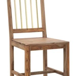 Set da 2 - Sedia classica legno massello Sheesham con listelli metallo dorato cm 45x50x100h
