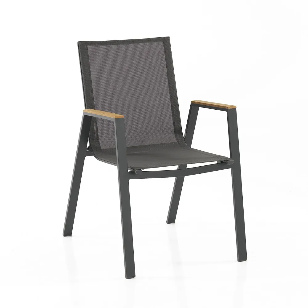 Set da 2 Sedia con braccioli poltroncina da esterno alluminio e tessuto cm 56x68x89h
