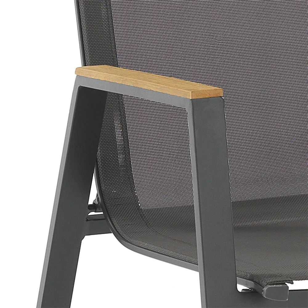 Set da 2 Sedia con braccioli poltroncina da esterno alluminio e tessuto cm 56x68x89h