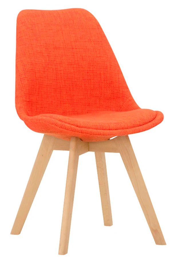 Set da 2 Sedia di design colorata tessuto arancio e piedi legno per salotto cucina o angolo studio