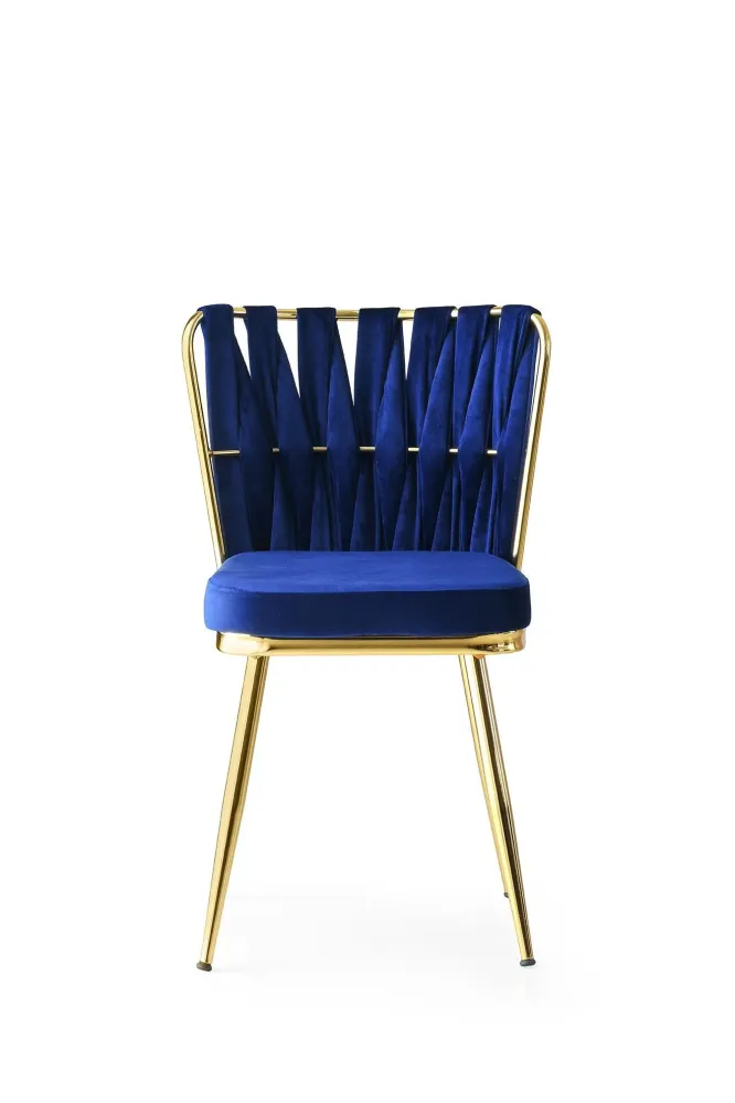 Set da 2 sedia design moderno velluto blu navy gambe metallo dorate cm 43x43x82h
