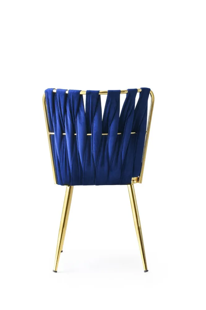 Set da 2 sedia design moderno velluto blu navy gambe metallo dorate cm 43x43x82h