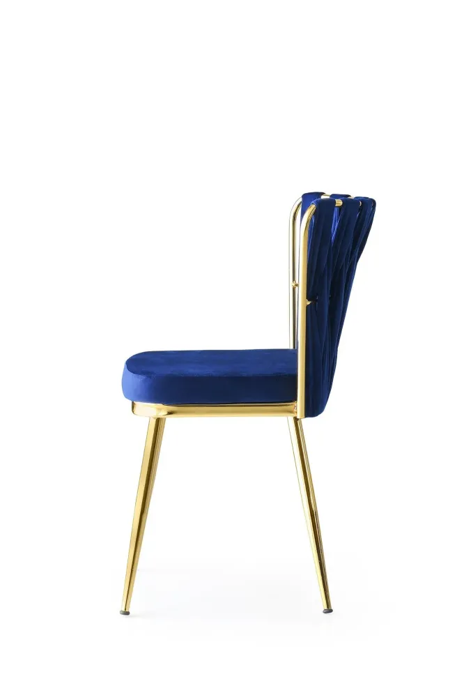 Set da 2 sedia design moderno velluto blu navy gambe metallo dorate cm 43x43x82h