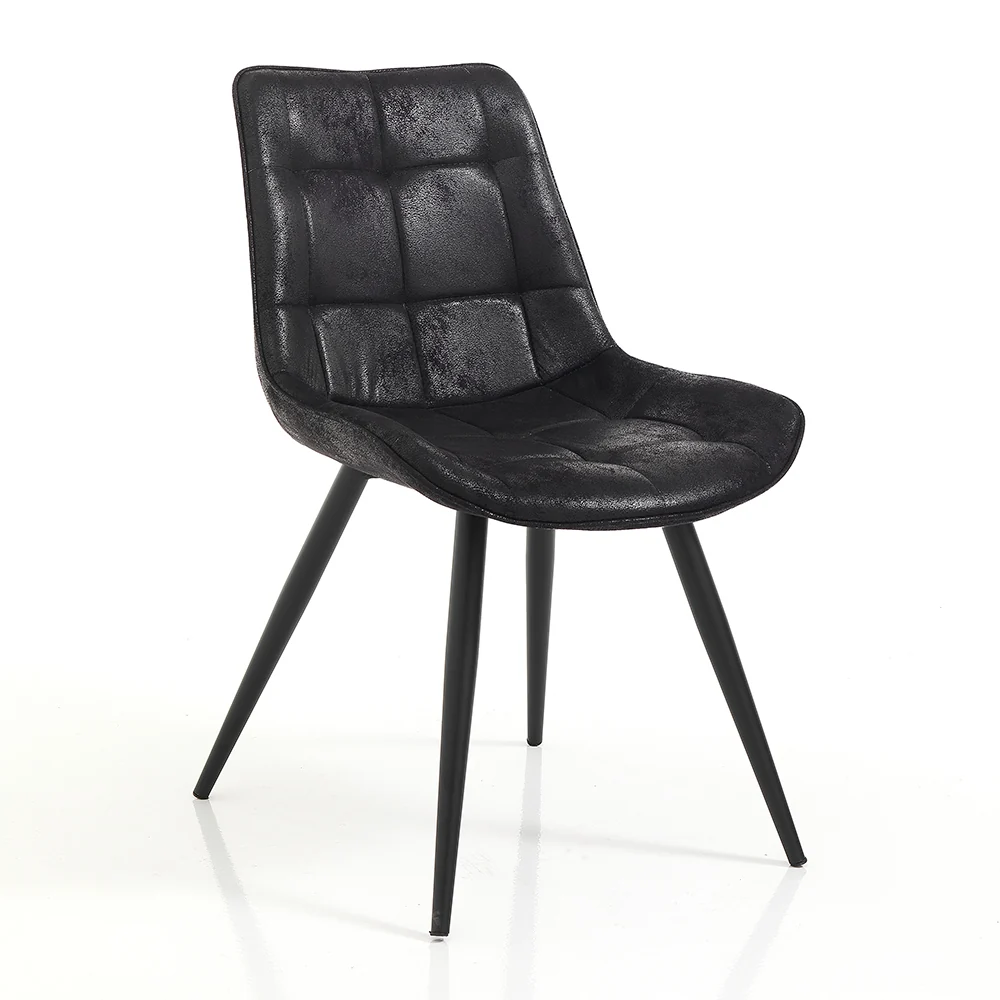 Set da 2 sedia design scocca tessuto nero effetto invecchiato gambe metallo cm 52x59x83h