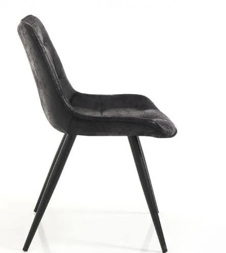 Set da 2 sedia design scocca tessuto nero effetto invecchiato gambe metallo cm 52x59x83h