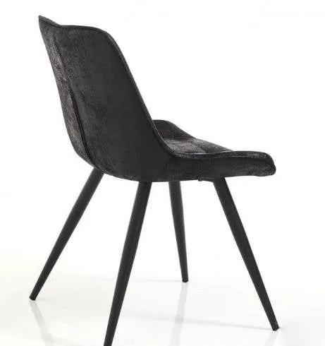 Set da 2 sedia design scocca tessuto nero effetto invecchiato gambe metallo cm 52x59x83h