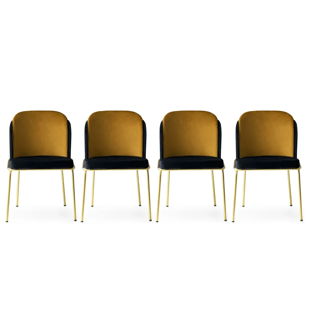 Set da 4 sedia design velluto nero e oro con struttura metallo cm 54x55x86h