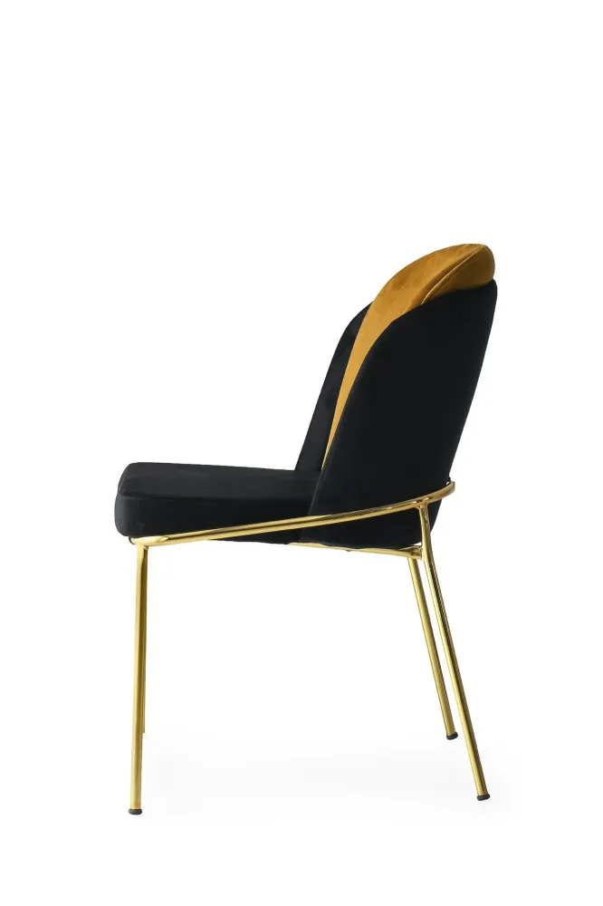 Set da 4 sedia design velluto nero e oro con struttura metallo cm 54x55x86h