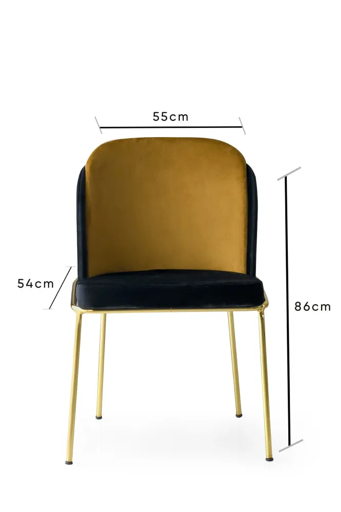 Set da 4 sedia design velluto nero e oro con struttura metallo cm 54x55x86h