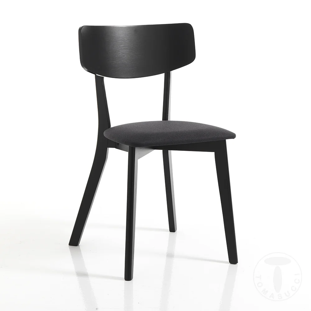 Set da 2 Sedia living legno massello seduta tessuto colore nero cm 44x47x80h