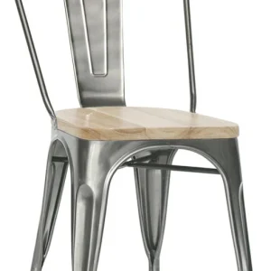 Set da 2 Sedia metallo verniciato con seduta legno chiaro e vernice trasparente da interno ed esterno
