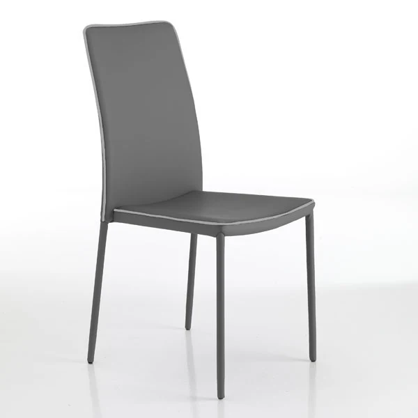 Set da 4 sedia moderna con rivestimento similpelle grigio con bordino bianco