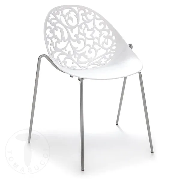 Set da 4 sedia moderna con scocca abs decorata e gambe metallo satinato
