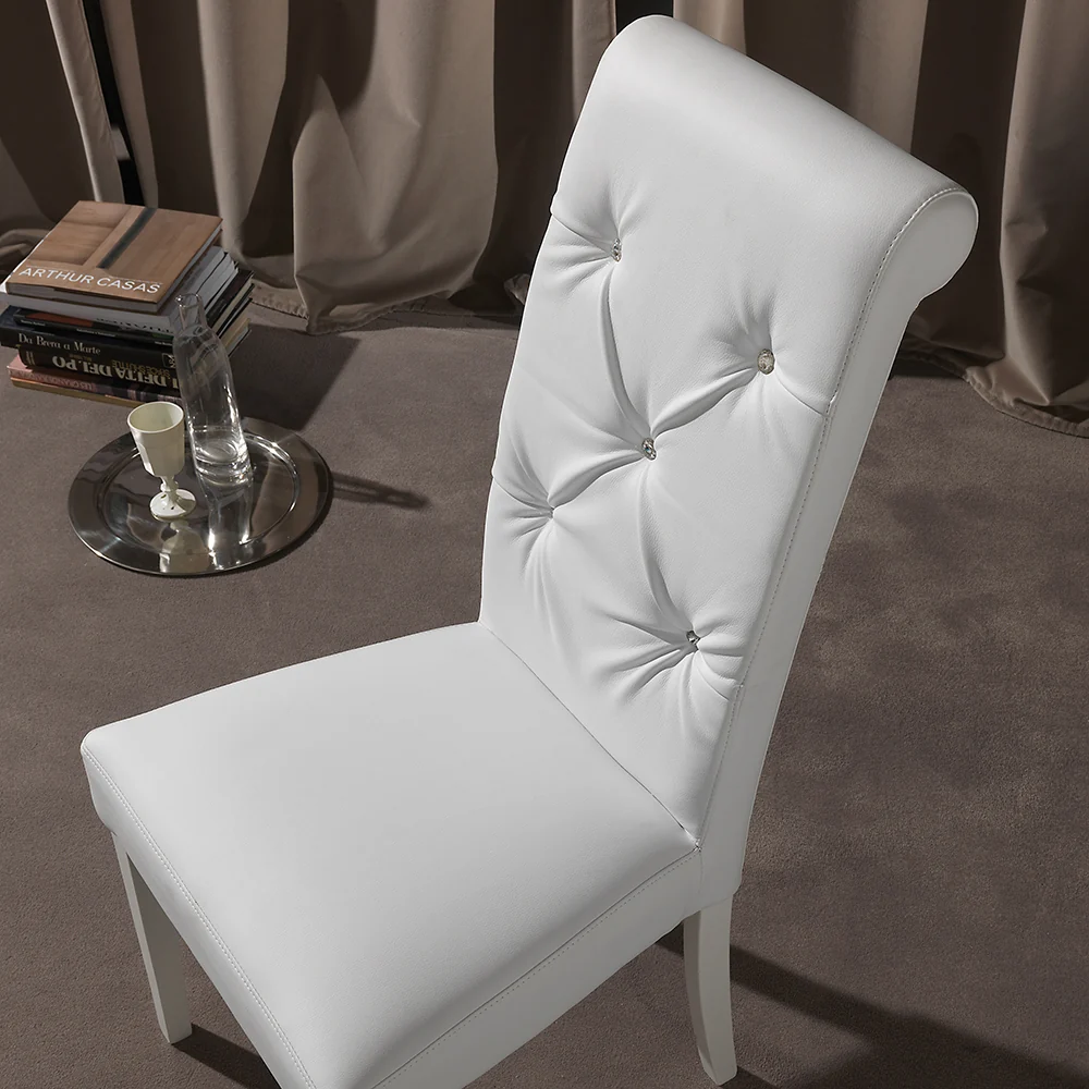 Set da 2 Sedia moderna ecopelle colore bianco schienale alto con brillanti