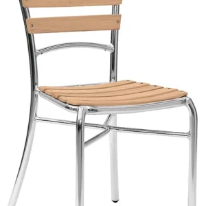 Set da 2 Sedia moderna da esterno alluminio e doghe legno cm 40x44x95h