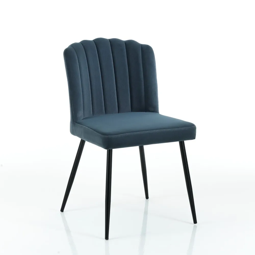 Set da 4 Sedia moderna imbottita rivestita velluto colore blu cm 48x58x84h