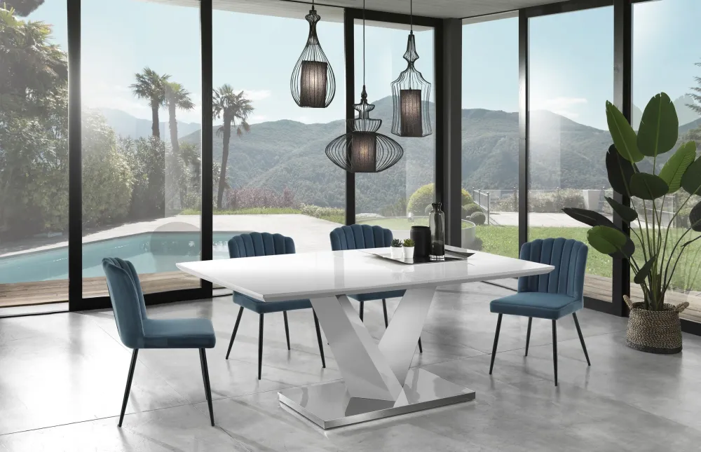 Set da 4 Sedia moderna imbottita rivestita velluto colore blu cm 48x58x84h