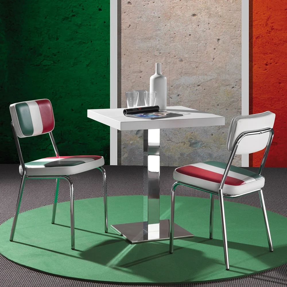 Set da 2 Sedia moderna Italia design metallo cromato ecopelle tricolore