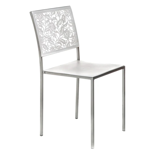 Set da 4 sedia moderna metallo verniciato e satinato bianco con schienale decorato