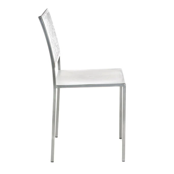 Set da 4 sedia moderna metallo verniciato e satinato bianco con schienale decorato