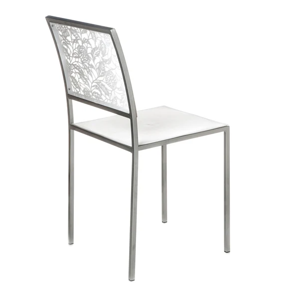 Set da 4 sedia moderna metallo verniciato e satinato bianco con schienale decorato