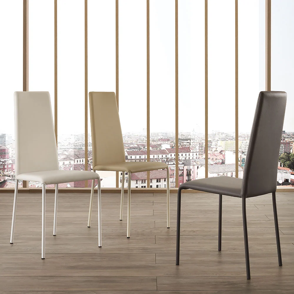 Set da 2 sedia moderna per soggiorno ecopelle schienale alto colore sabbia