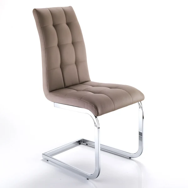 Set da 4 sedia moderna similpelle tortora con base slitta metallo cromato