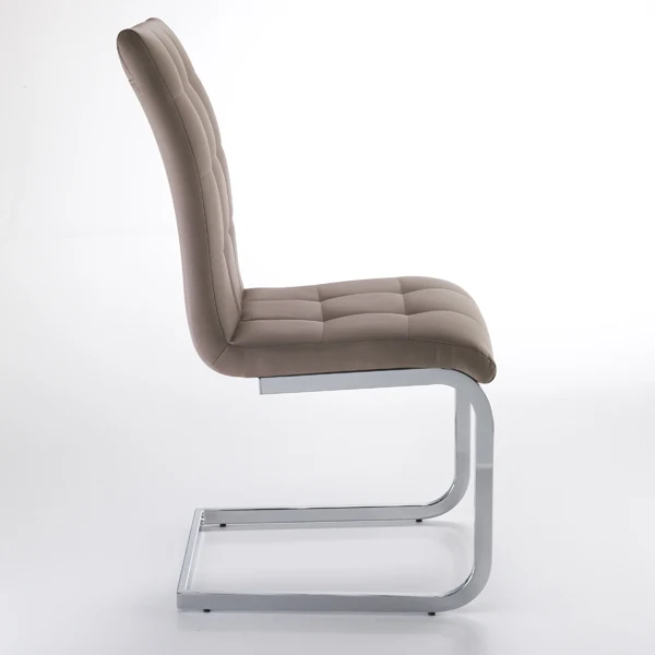 Set da 4 sedia moderna similpelle tortora con base slitta metallo cromato