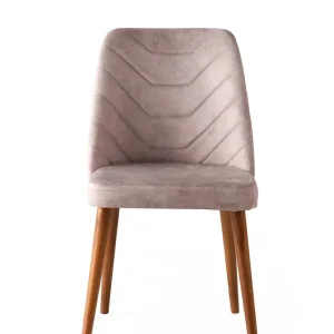 Set da 4 Sedia moderna velluto beige e gambe legno zona giorno cm 50x49x90h