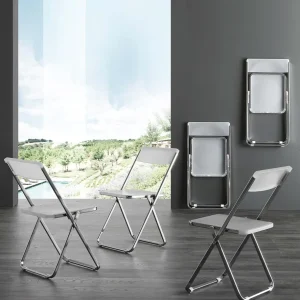 Set da 4 Sedia pieghevole polipropilene traslucido con struttura metallo cromato cm 44x51x77h