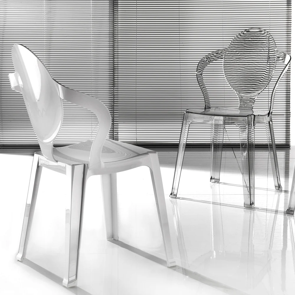 Set da 4 sedia poltroncina moderna impilabile policarbonato trasparente cm 52x55x89h